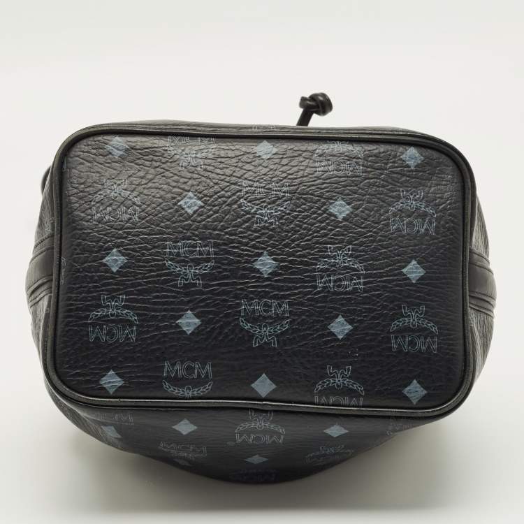 Pre Owned MCM Black Visetos Coated Canvas and Leather Drawstring Bucket Bag