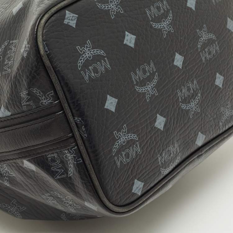 Pre Owned MCM Black Visetos Coated Canvas and Leather Drawstring Bucket Bag