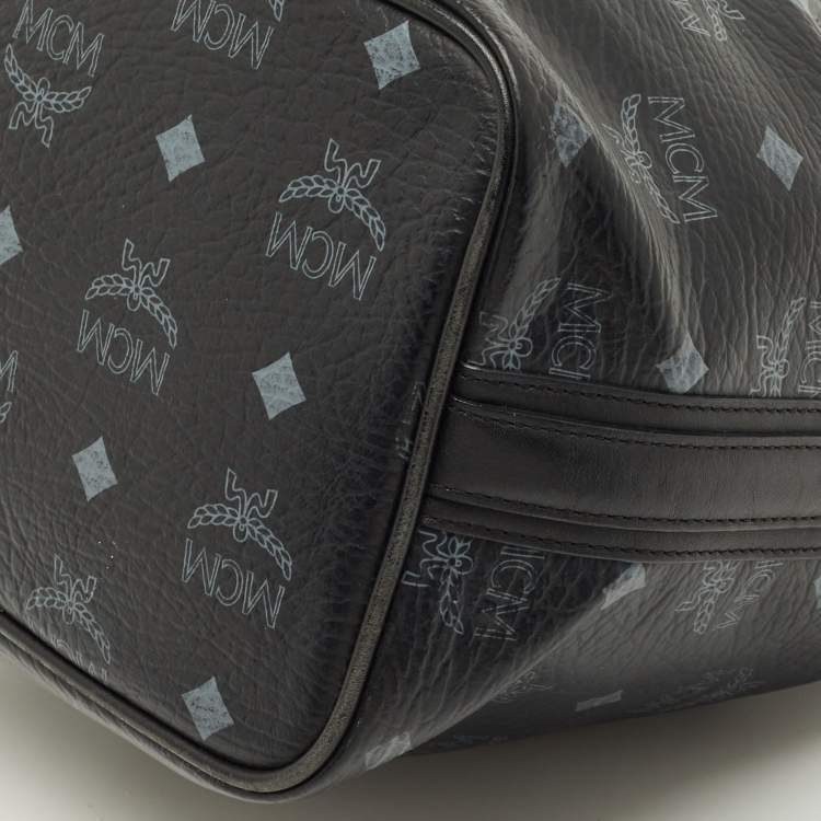 Pre Owned MCM Black Visetos Coated Canvas and Leather Drawstring Bucket Bag