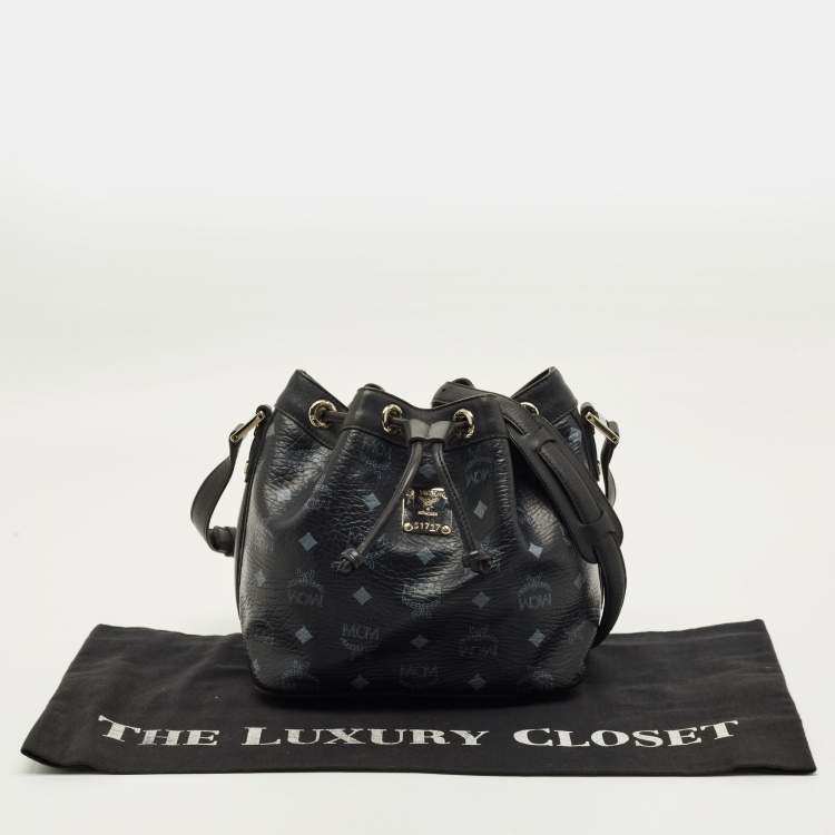 Pre Owned MCM Black Visetos Coated Canvas and Leather Drawstring Bucket Bag