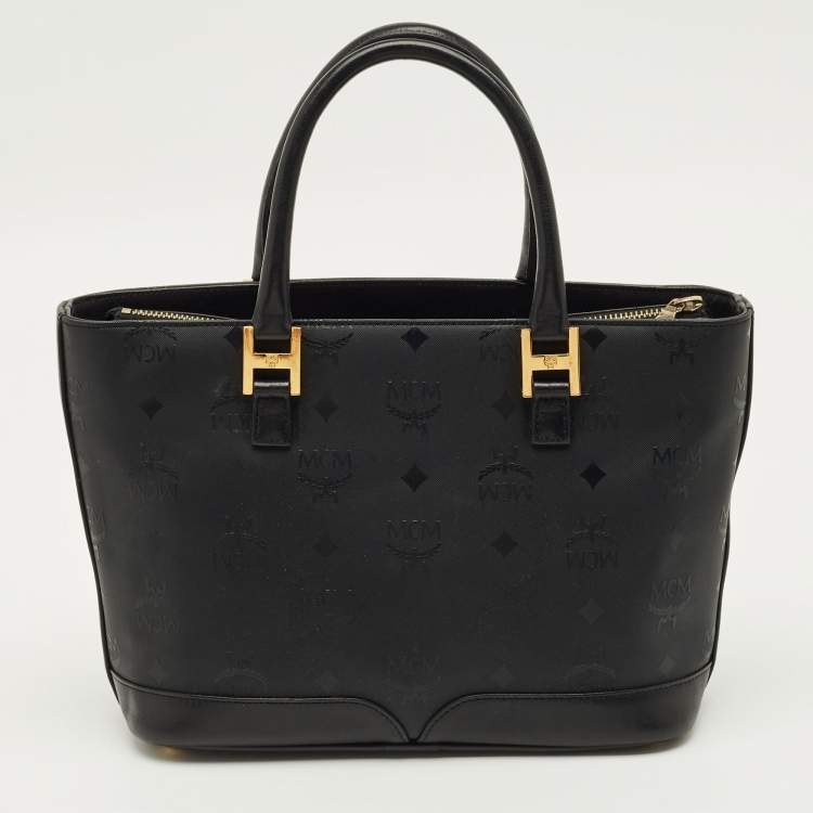 Pre Owned MCM Black Visetos Nylon Top Zip Tote