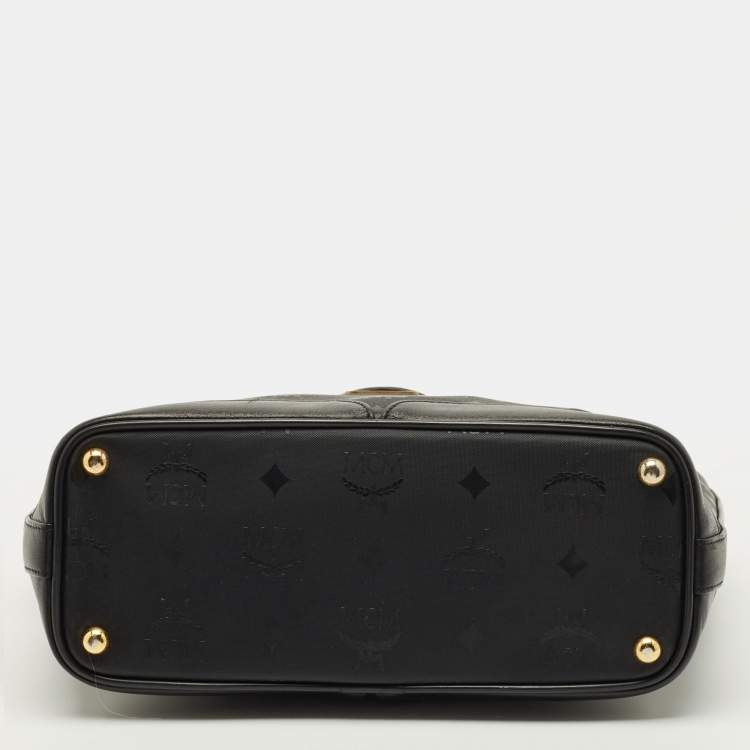 Pre Owned MCM Black Visetos Nylon Top Zip Tote