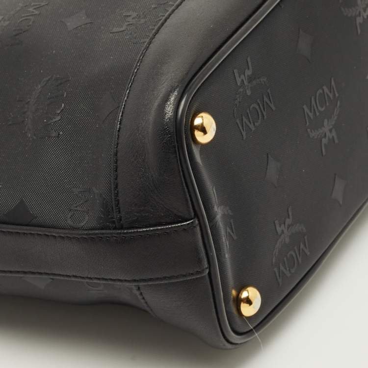 Pre Owned MCM Black Visetos Nylon Top Zip Tote