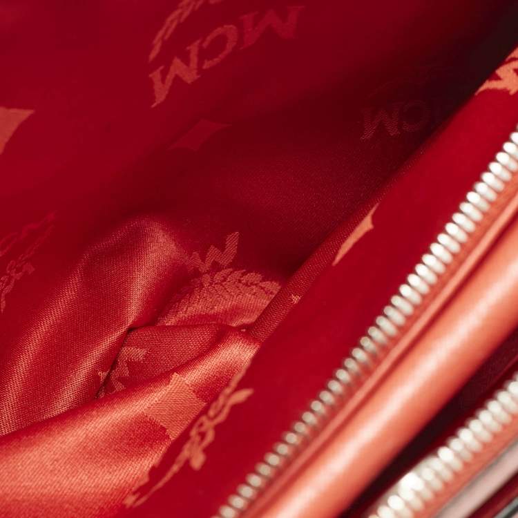 Pre Owned MCM Elda Coral Orange Leather Tote