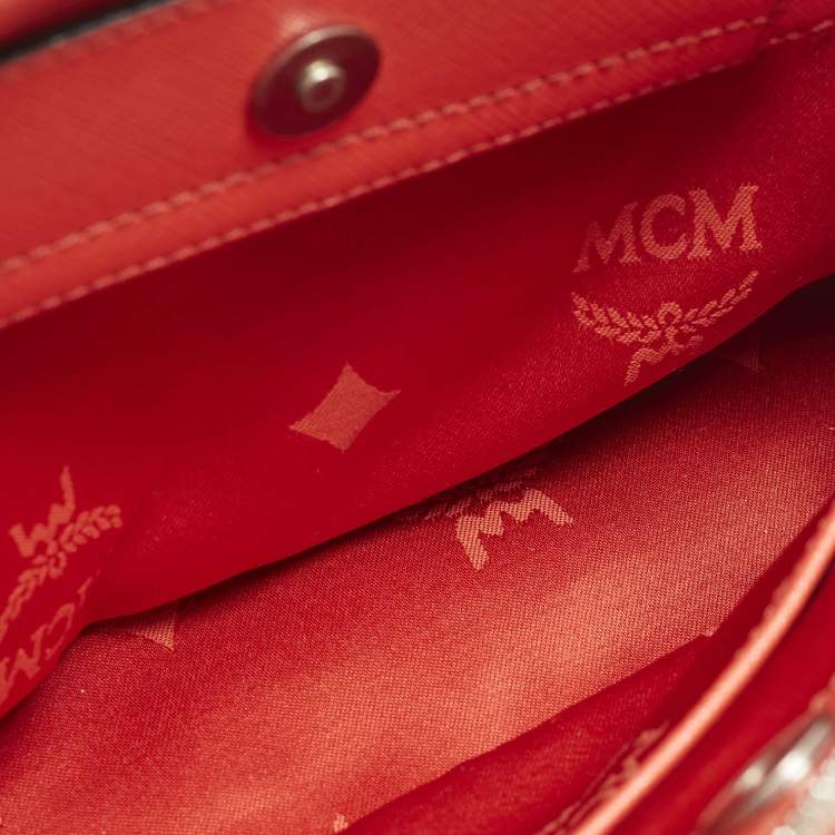 Pre Owned MCM Elda Coral Orange Leather Tote