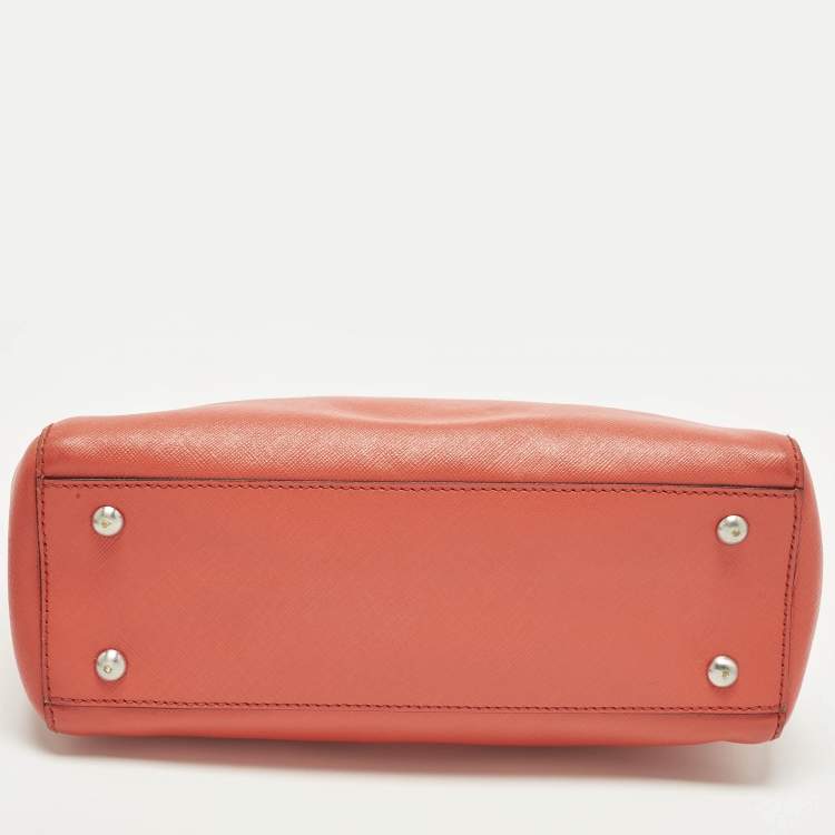 Pre Owned MCM Elda Coral Orange Leather Tote