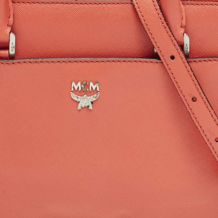 Pre Owned MCM Elda Coral Orange Leather Tote