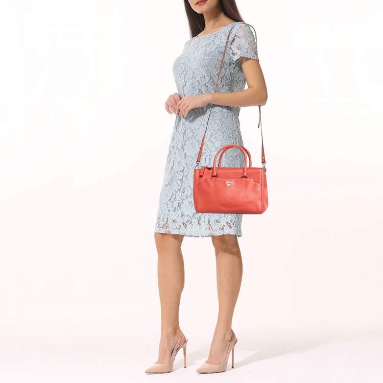 Pre Owned MCM Elda Coral Orange Leather Tote