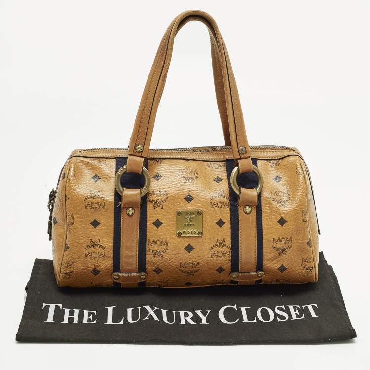 Pre Owned MCM Cognac Visetos Coated Canvas Boston Satchel