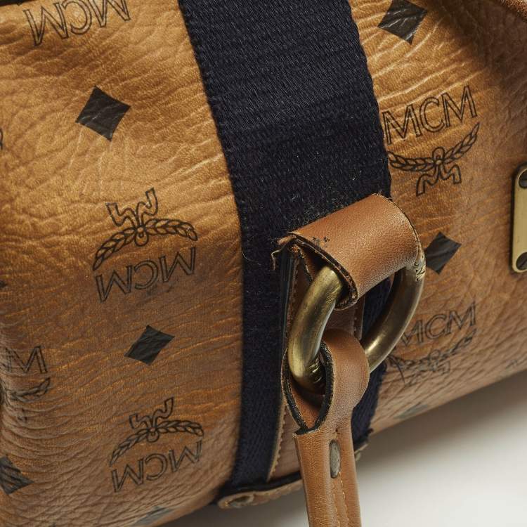 Pre Owned MCM Cognac Visetos Coated Canvas Boston Satchel