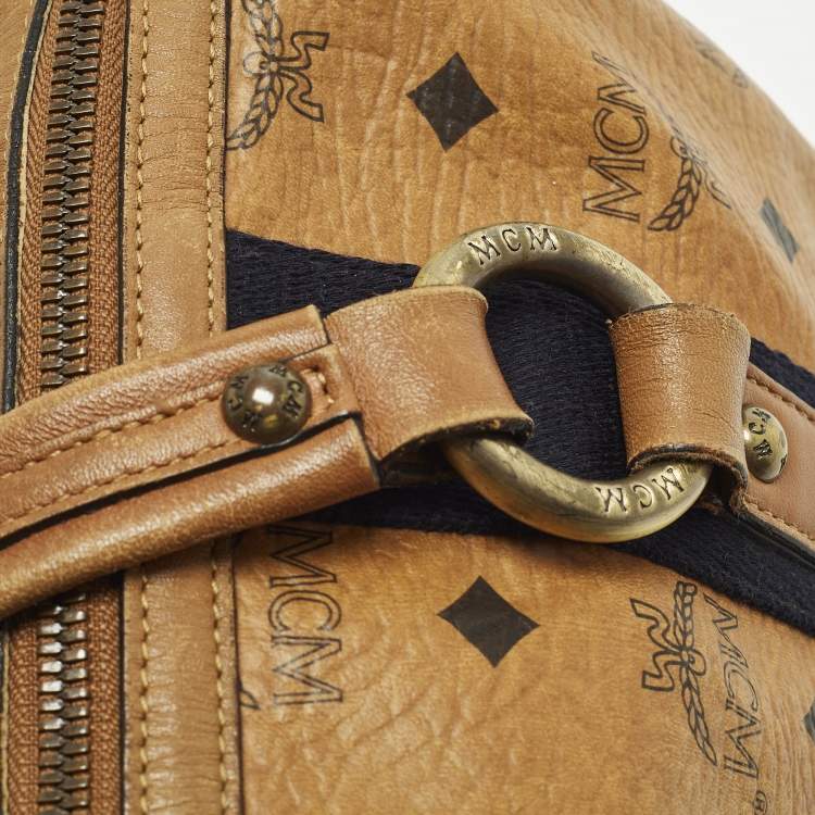 Pre Owned MCM Cognac Visetos Coated Canvas Boston Satchel