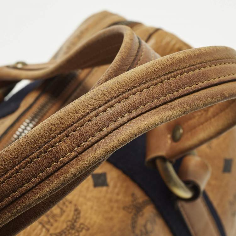 Pre Owned MCM Cognac Visetos Coated Canvas Boston Satchel