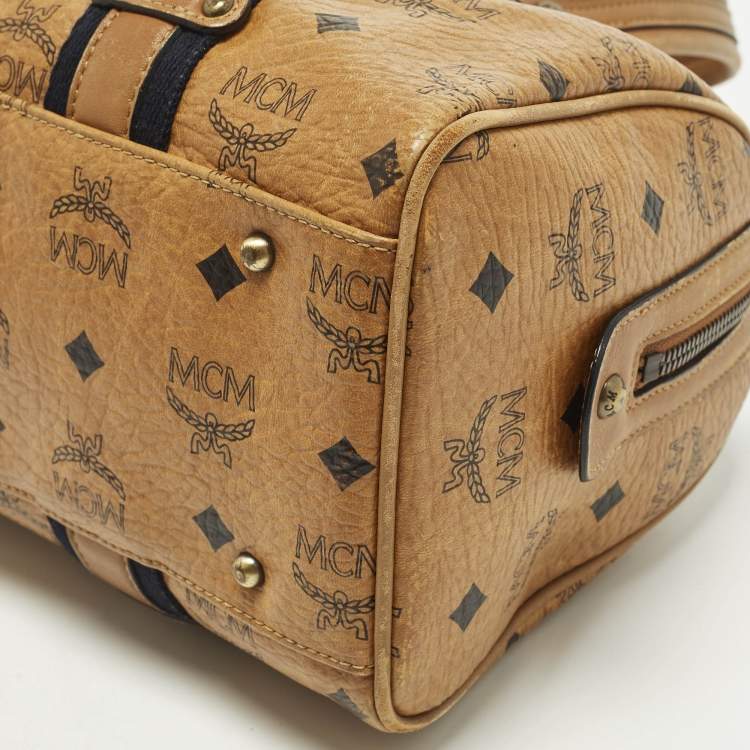 Pre Owned MCM Cognac Visetos Coated Canvas Boston Satchel