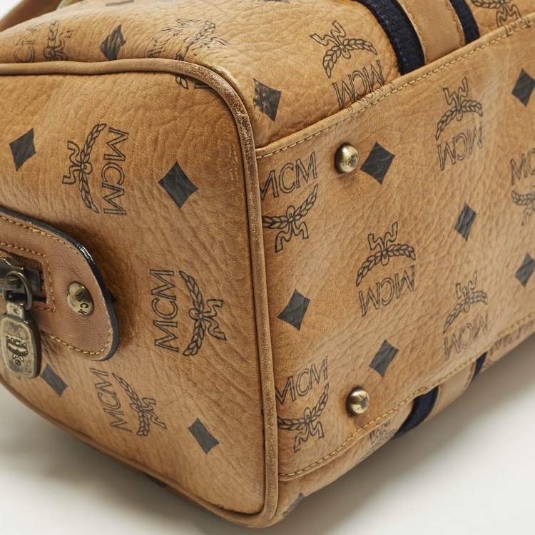 Pre Owned MCM Cognac Visetos Coated Canvas Boston Satchel