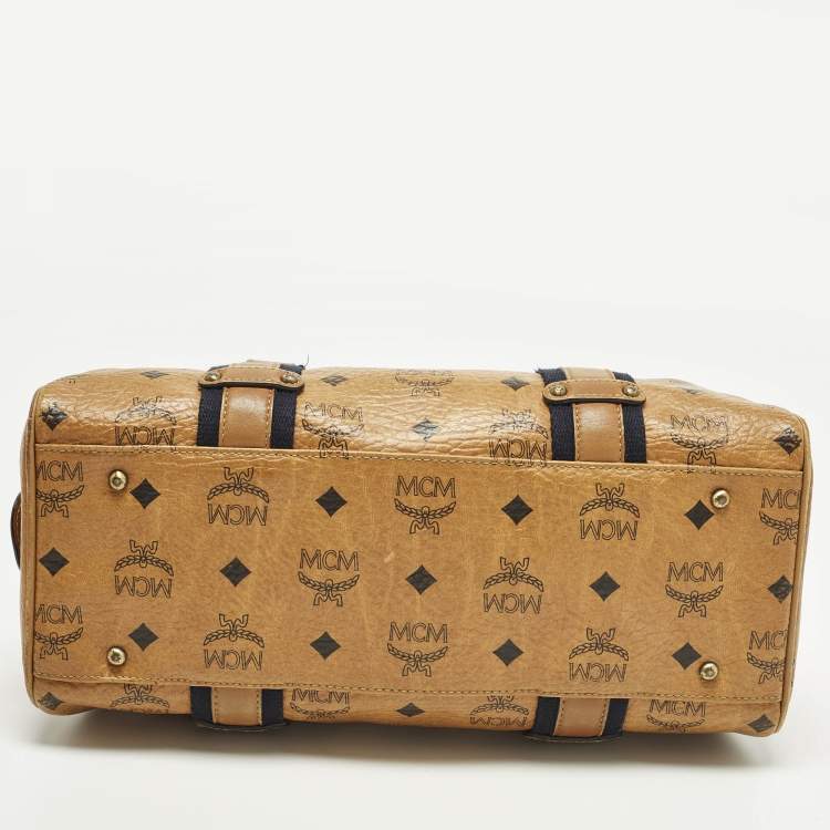 Pre Owned MCM Cognac Visetos Coated Canvas Boston Satchel