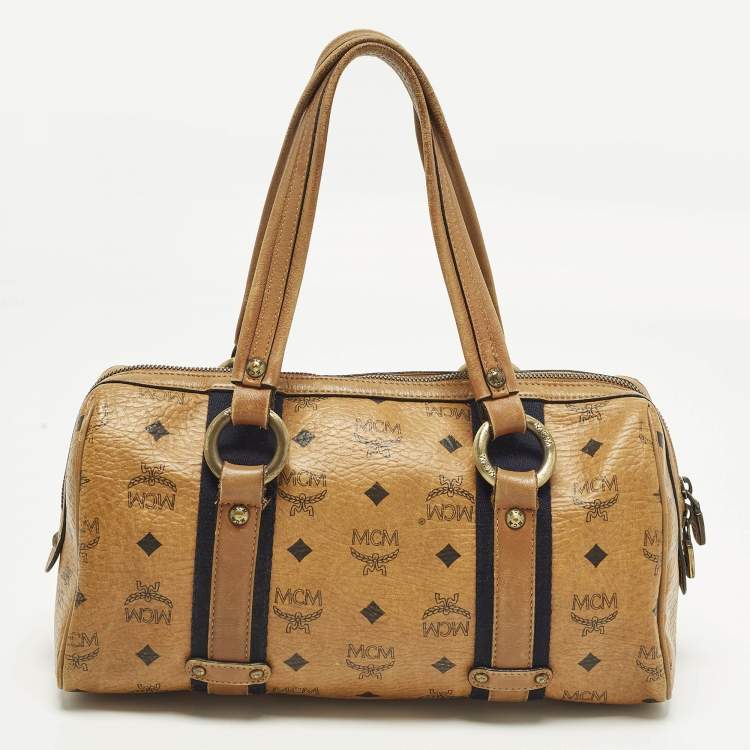 Pre Owned MCM Cognac Visetos Coated Canvas Boston Satchel