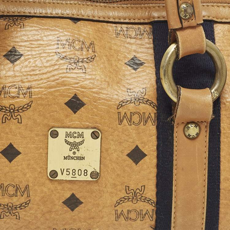 Pre Owned MCM Cognac Visetos Coated Canvas Boston Satchel