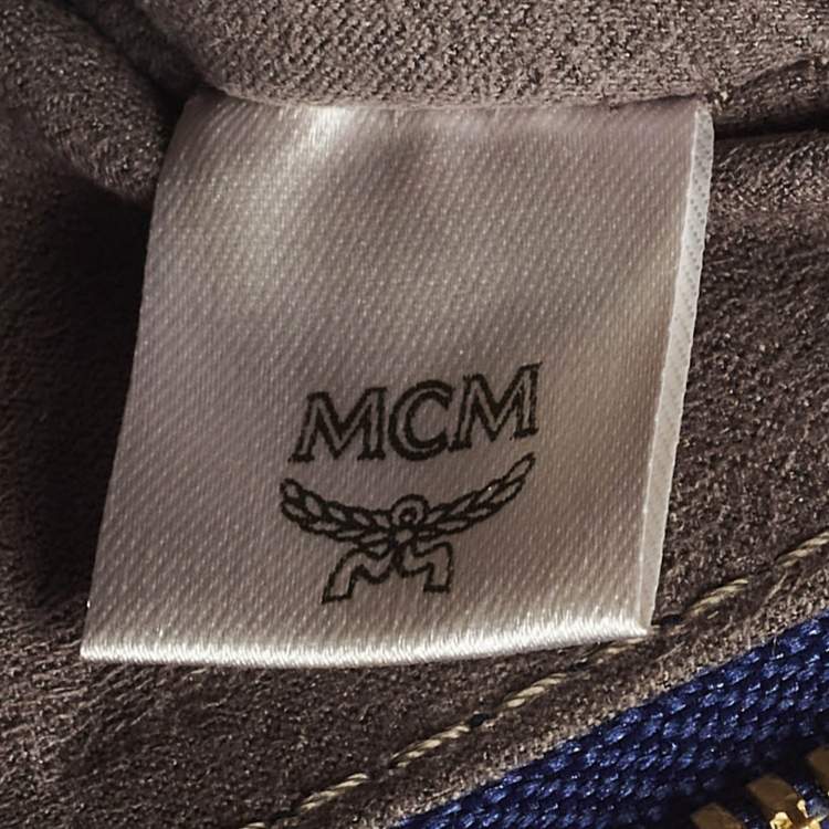 مملوكة مسبقًا MCM Studded Blue Croc Embossed Leather Shoulder Bag