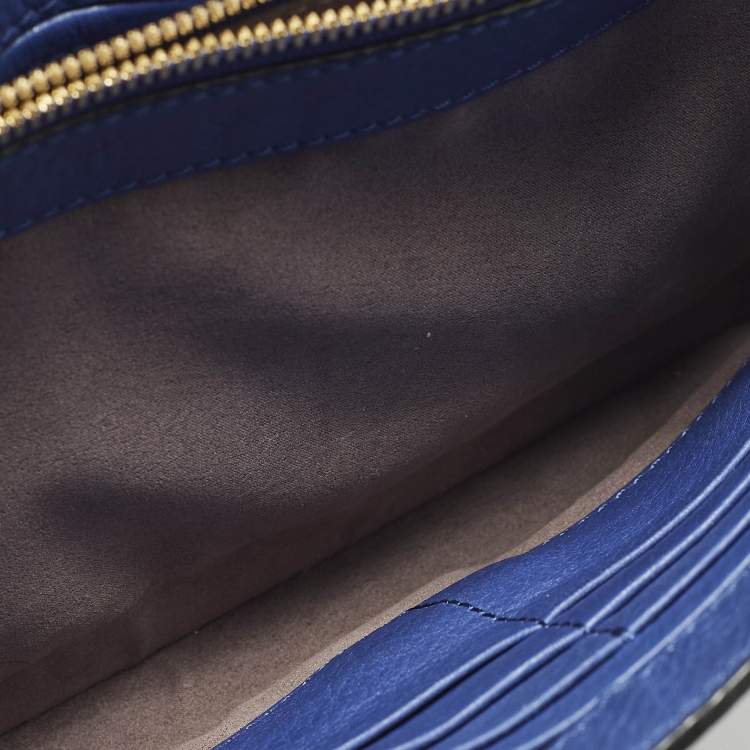 مملوكة مسبقًا MCM Studded Blue Croc Embossed Leather Shoulder Bag