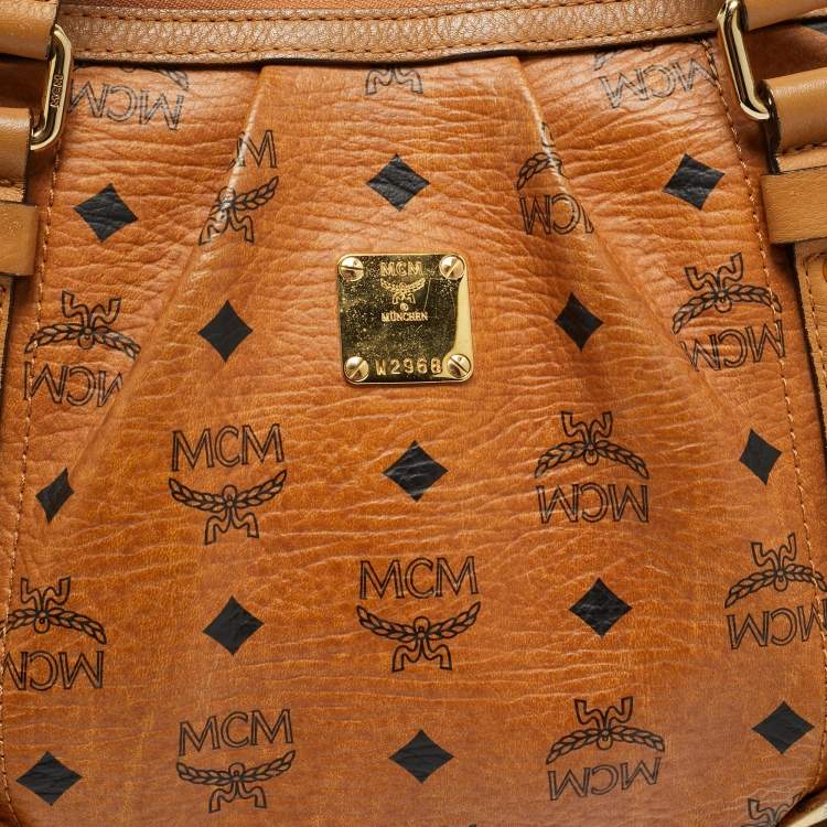 مملوكة مسبقًا MCM Pleated Cognac Coated Canvas and Leather Tote