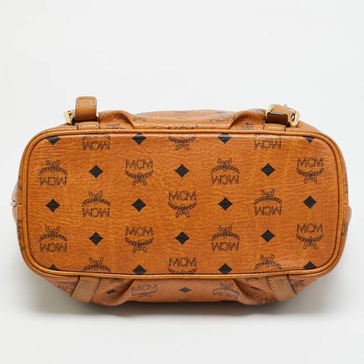 مملوكة مسبقًا MCM Pleated Cognac Coated Canvas and Leather Tote