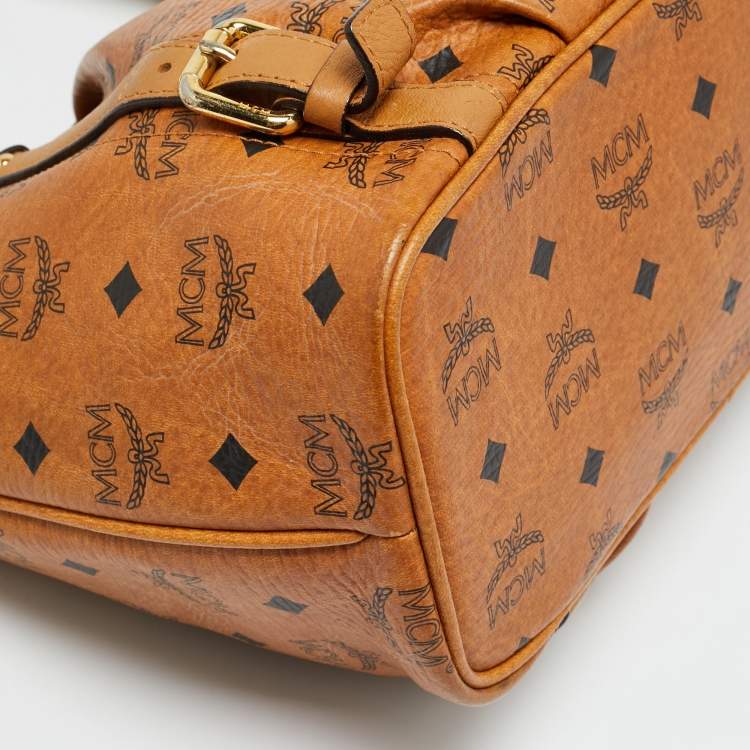 مملوكة مسبقًا MCM Pleated Cognac Coated Canvas and Leather Tote