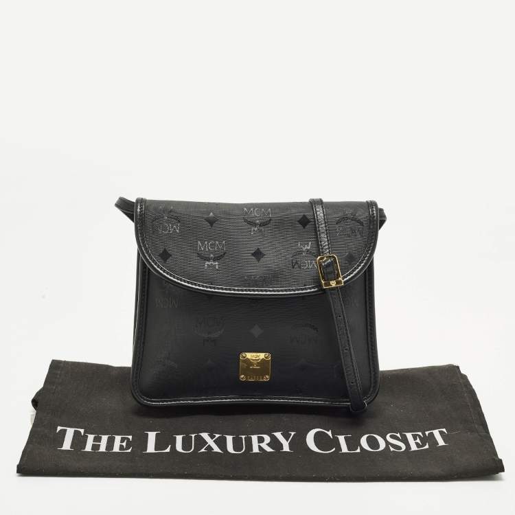 Pre Owned MCM Black Visetos Nylon Flap Crossbody Bag