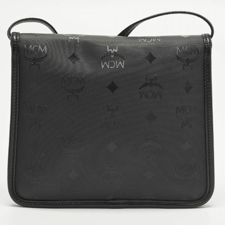 Pre Owned MCM Black Visetos Nylon Flap Crossbody Bag
