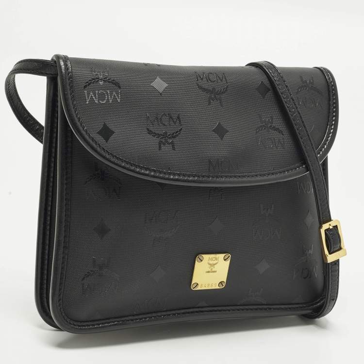 Pre Owned MCM Black Visetos Nylon Flap Crossbody Bag