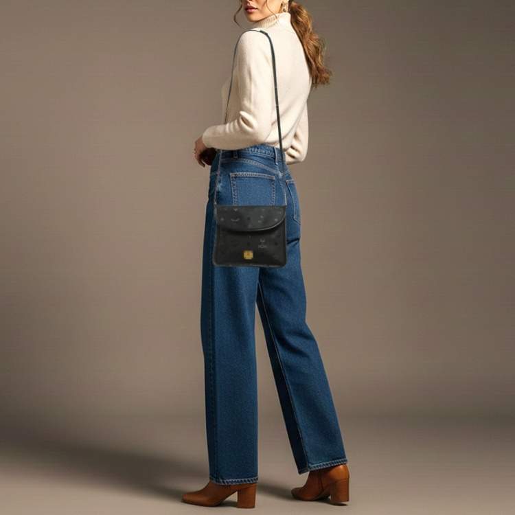 Pre Owned MCM Black Visetos Nylon Flap Crossbody Bag