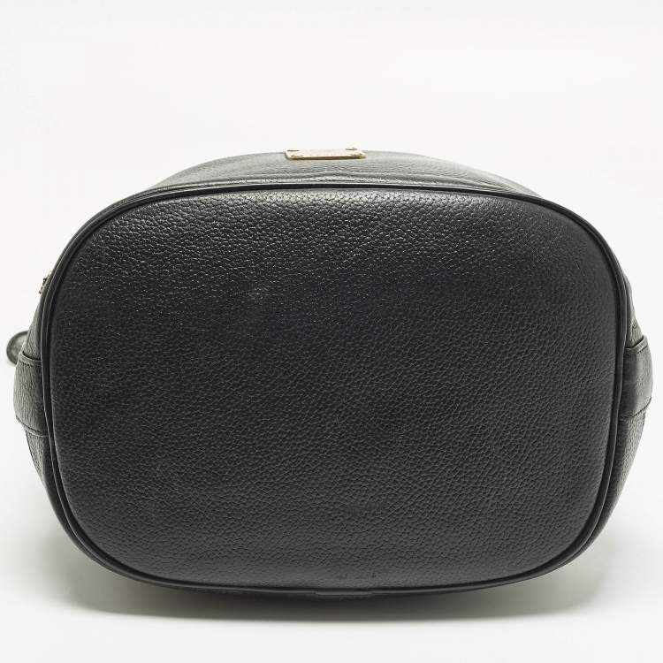 Pre Owned MCM Black Logo Studded Leather Drawstring Bucket Bag