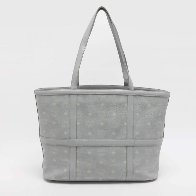 Pre Owned MCM Delmy Medium Grey Visetos Coated Canvas Shopper Tote