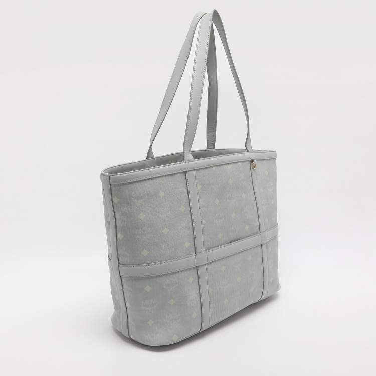 Pre Owned MCM Delmy Medium Grey Visetos Coated Canvas Shopper Tote