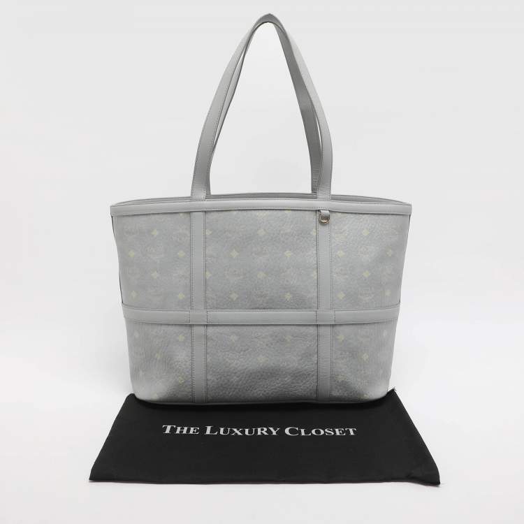Pre Owned MCM Delmy Medium Grey Visetos Coated Canvas Shopper Tote