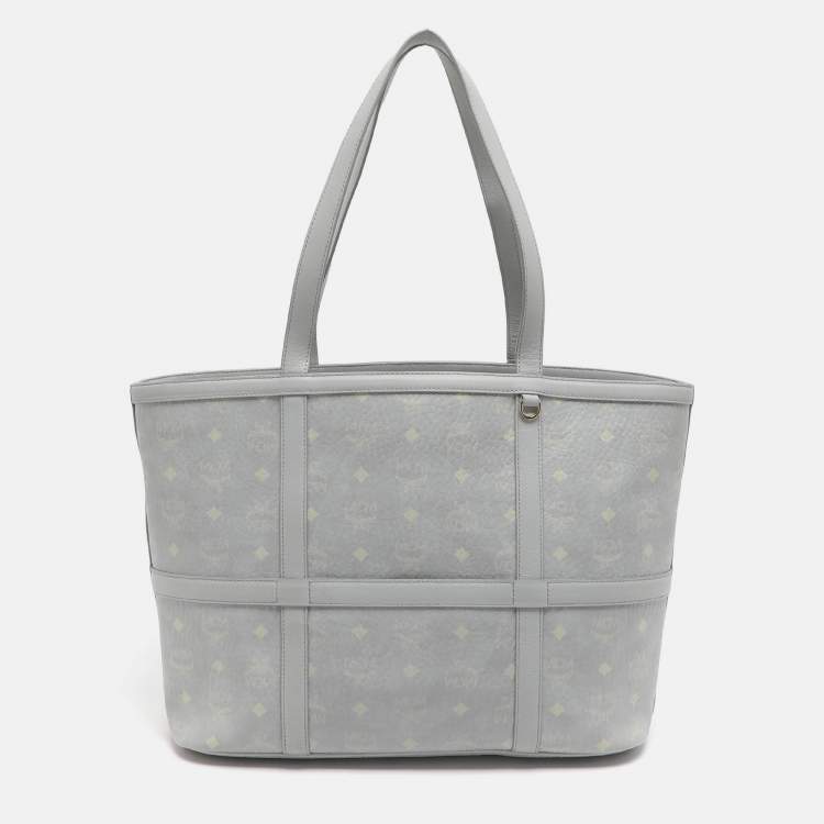 Pre Owned MCM Delmy Medium Grey Visetos Coated Canvas Shopper Tote
