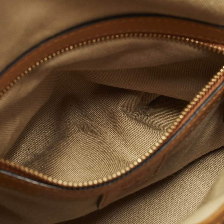 Pre Owned MCM Cognac Visetos Coated Canvas Drawstring Bucket Bag