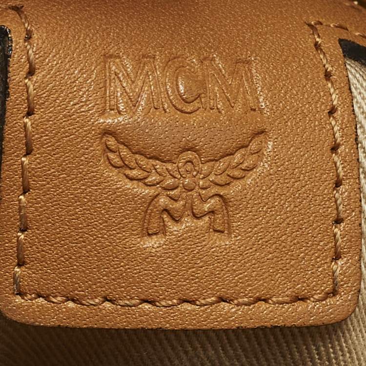 Pre Owned MCM Cognac Visetos Coated Canvas Drawstring Bucket Bag