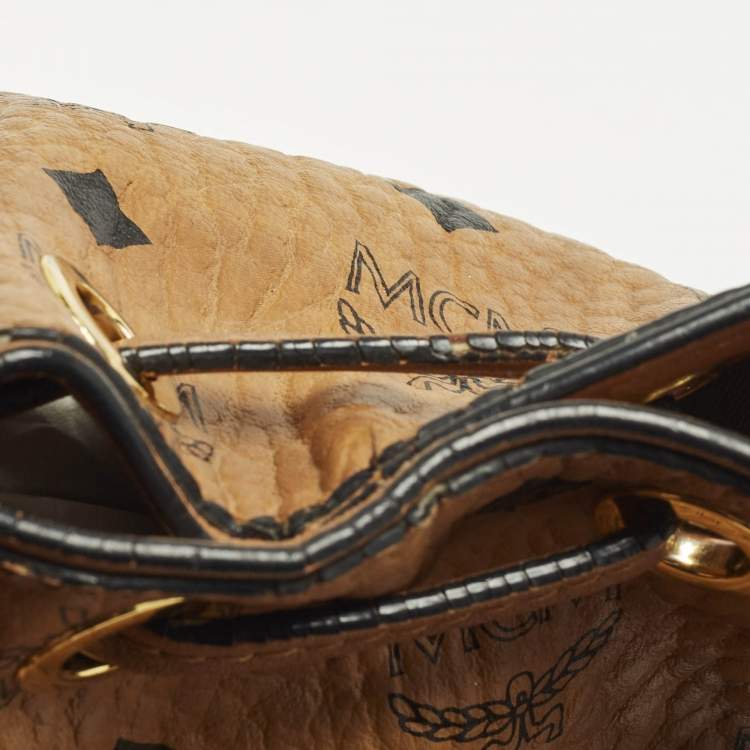 Pre Owned MCM Cognac Visetos Coated Canvas Drawstring Bucket Bag