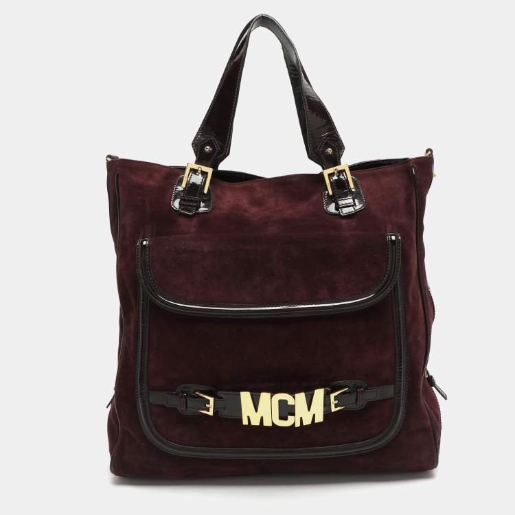 Pre Owned MCM Burgundy Patent Leather and Suede Tote