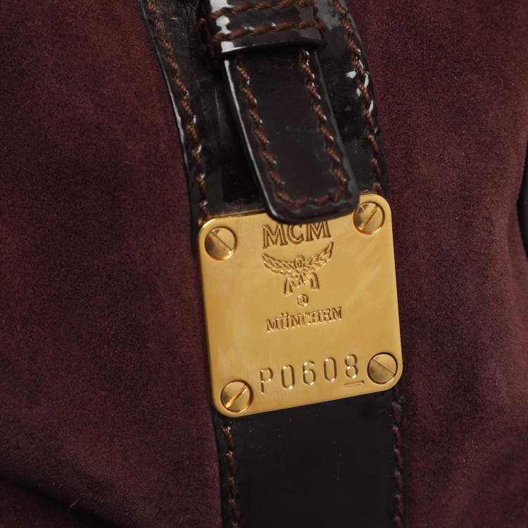 Pre Owned MCM Burgundy Patent Leather and Suede Tote