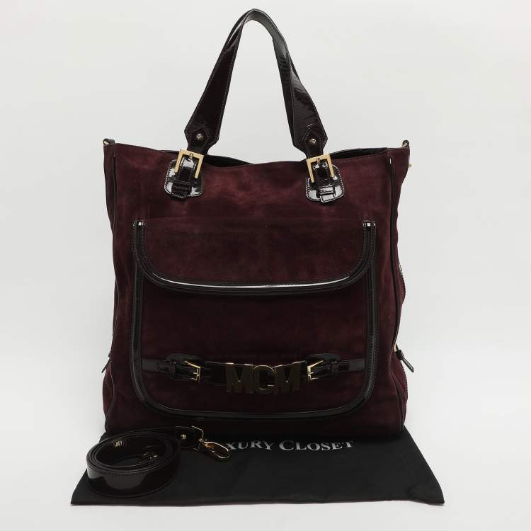 Pre Owned MCM Burgundy Patent Leather and Suede Tote