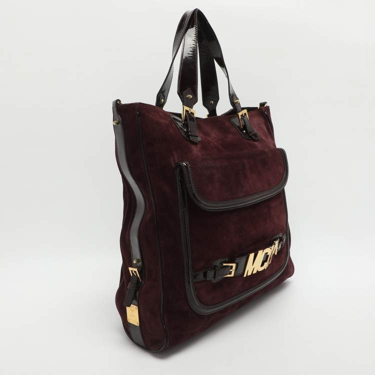 Pre Owned MCM Burgundy Patent Leather and Suede Tote