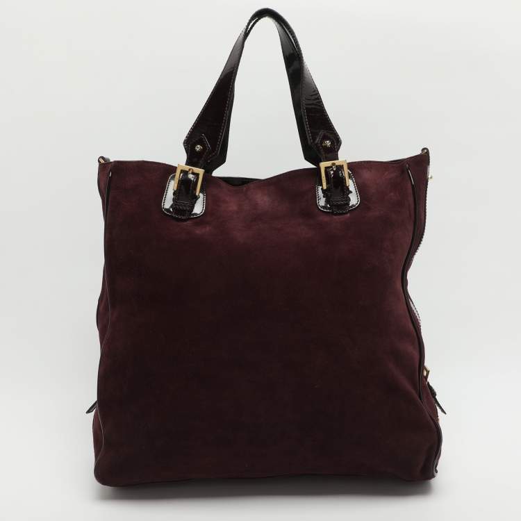 Pre Owned MCM Burgundy Patent Leather and Suede Tote