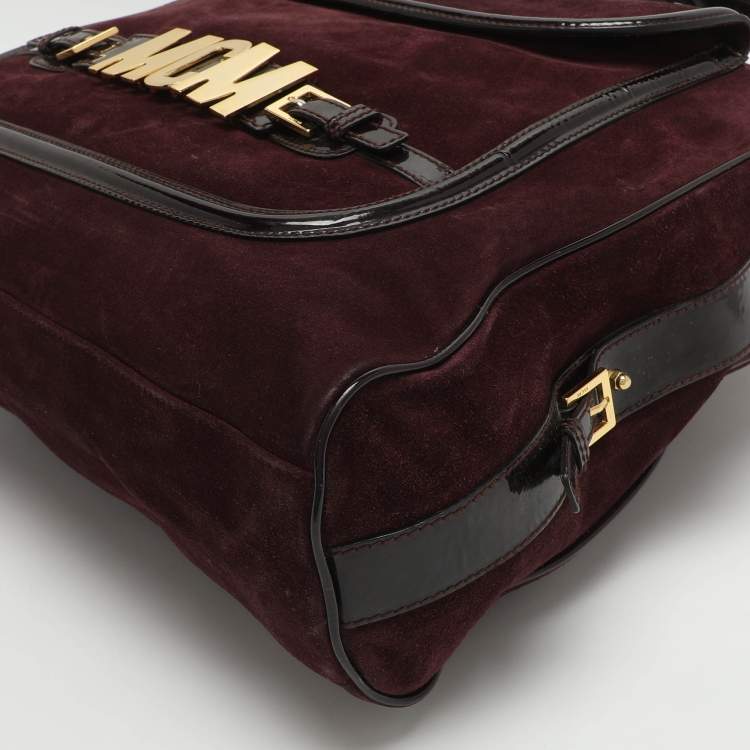 Pre Owned MCM Burgundy Patent Leather and Suede Tote