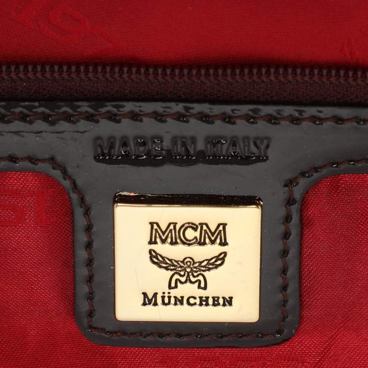 Pre Owned MCM Burgundy Patent Leather and Suede Tote