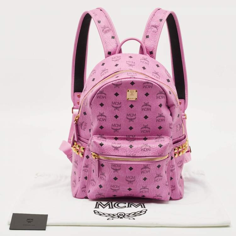 Pre Owned MCM Stark Small-Medium Pink Visetos Coated Canvas Side Studs Backpack