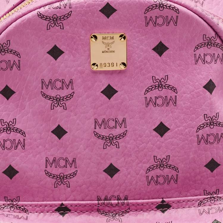 Pre Owned MCM Stark Small-Medium Pink Visetos Coated Canvas Side Studs Backpack