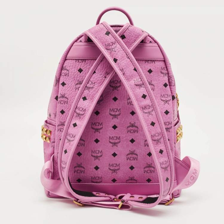 Pre Owned MCM Stark Small-Medium Pink Visetos Coated Canvas Side Studs Backpack