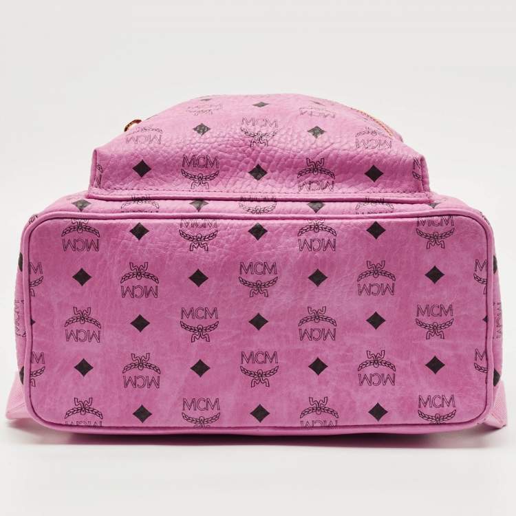 Pre Owned MCM Stark Small-Medium Pink Visetos Coated Canvas Side Studs Backpack