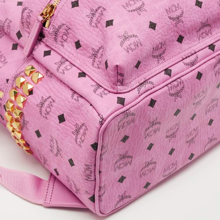 Pre Owned MCM Stark Small-Medium Pink Visetos Coated Canvas Side Studs Backpack